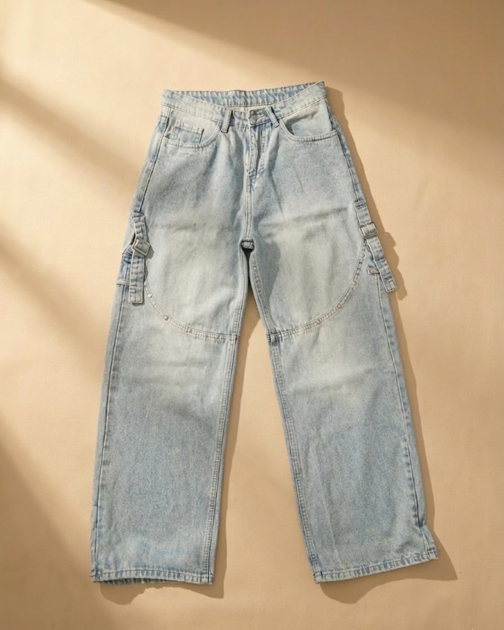 Ice Blue Rivet Cargo Jeans – Heavy Street Edition