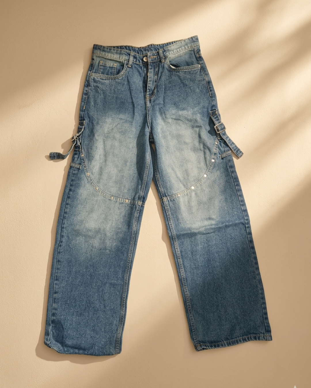 Vintage Blue Rivet Cargo Jeans – Heavy Street Edition