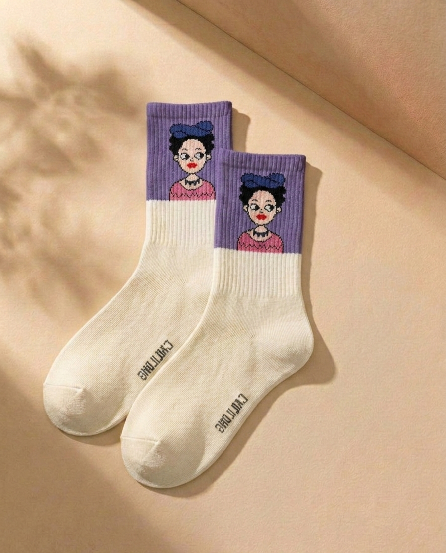 Streetwear Cartoon Character Socks – 3 Pair Pack (White, Yellow, Green)