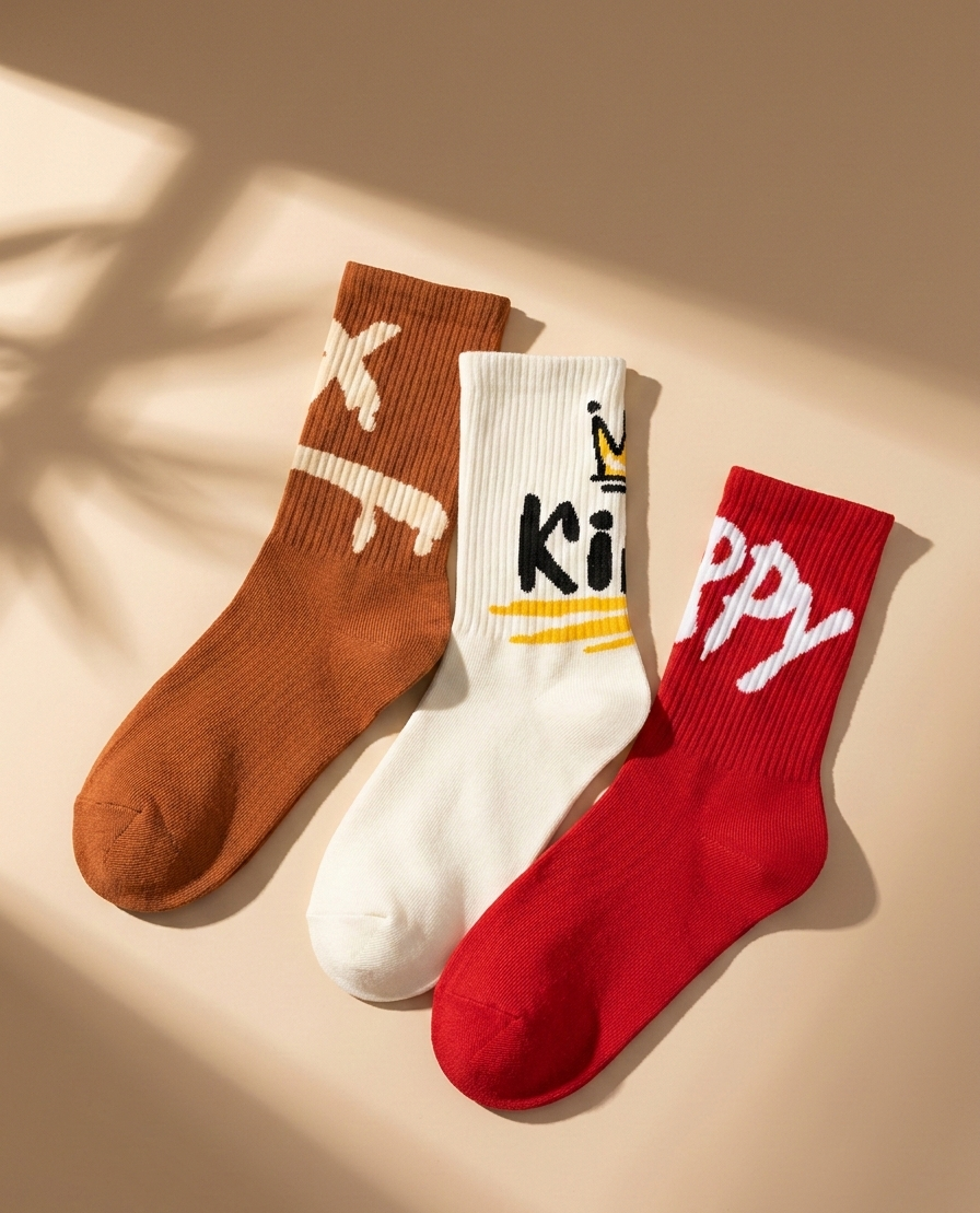 Streetwear Cartoon Character Socks – 3 Pair Pack (White, Red, Brown)