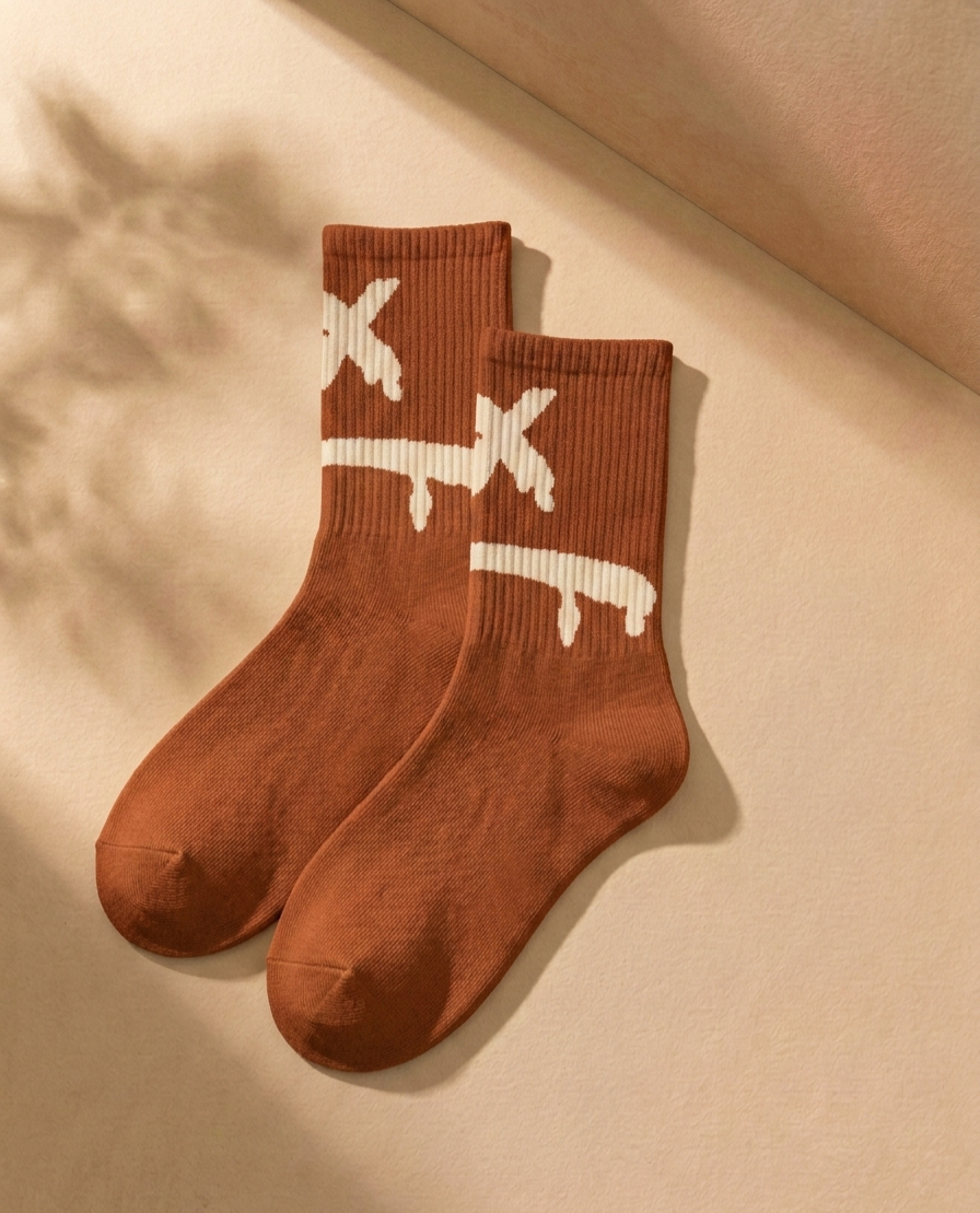 Streetwear Cartoon Character Socks – 3 Pair Pack (White, Red, Brown)