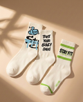 Streetwear Graphic Crew Socks Combo (3 Pairs) – “Trust Your Crazy Ideas” Cotton Socks
