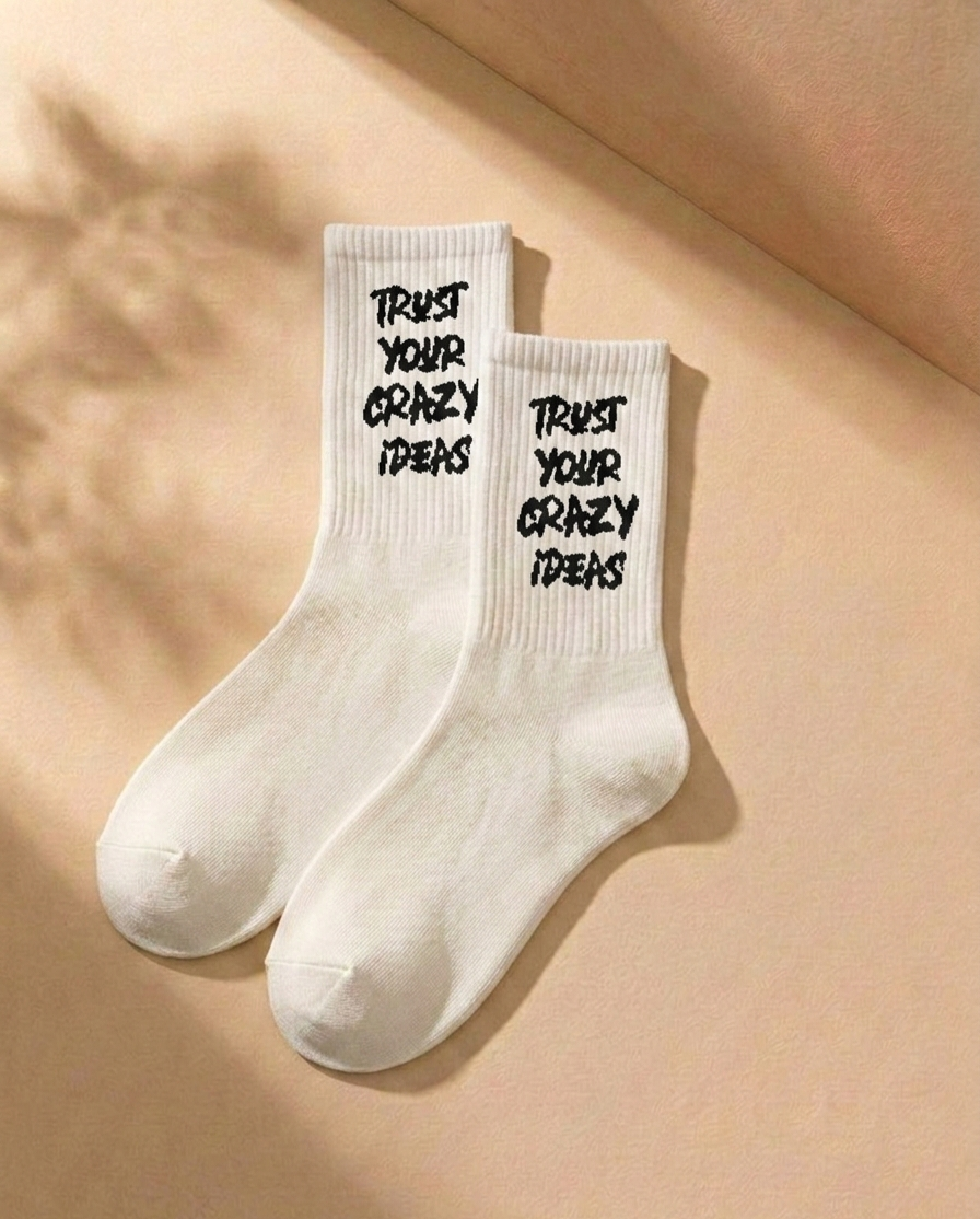 Streetwear Graphic Crew Socks Combo (3 Pairs) – “Trust Your Crazy Ideas” Cotton Socks