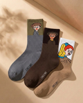 Streetwear Artistic Crew Socks Combo (3 Pairs) – Abstract Character Graphic Cotton Socks