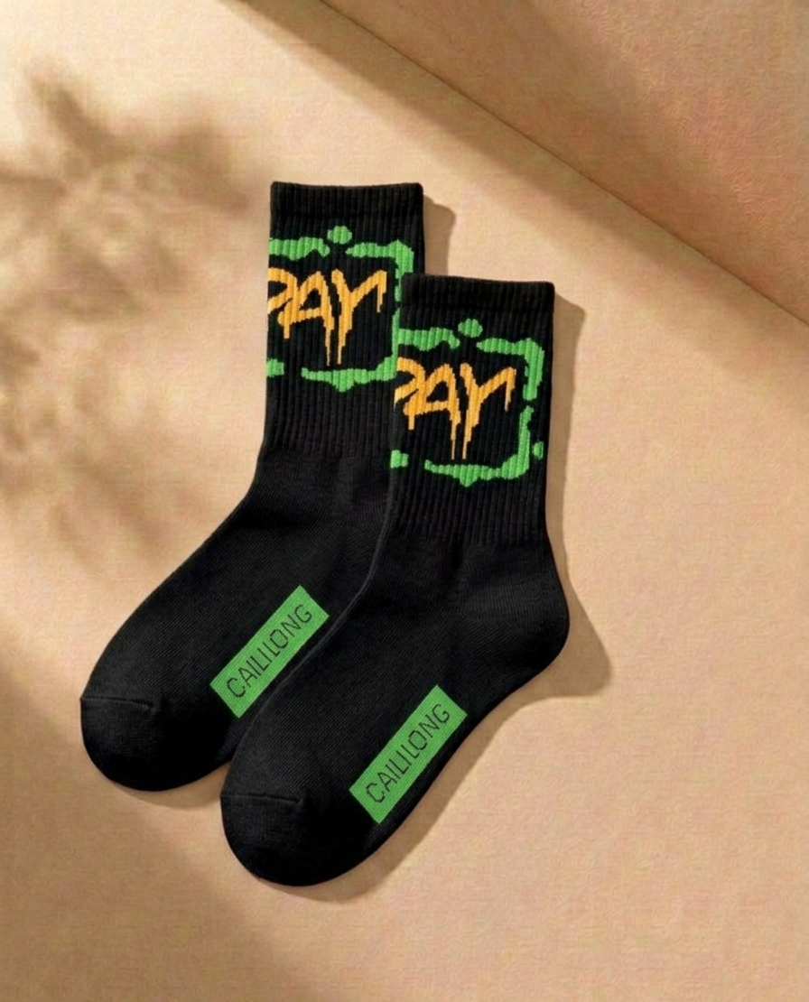 Streetwear Graffiti Crew Socks Combo (3 Pairs) – Bold Graphic Cotton Socks