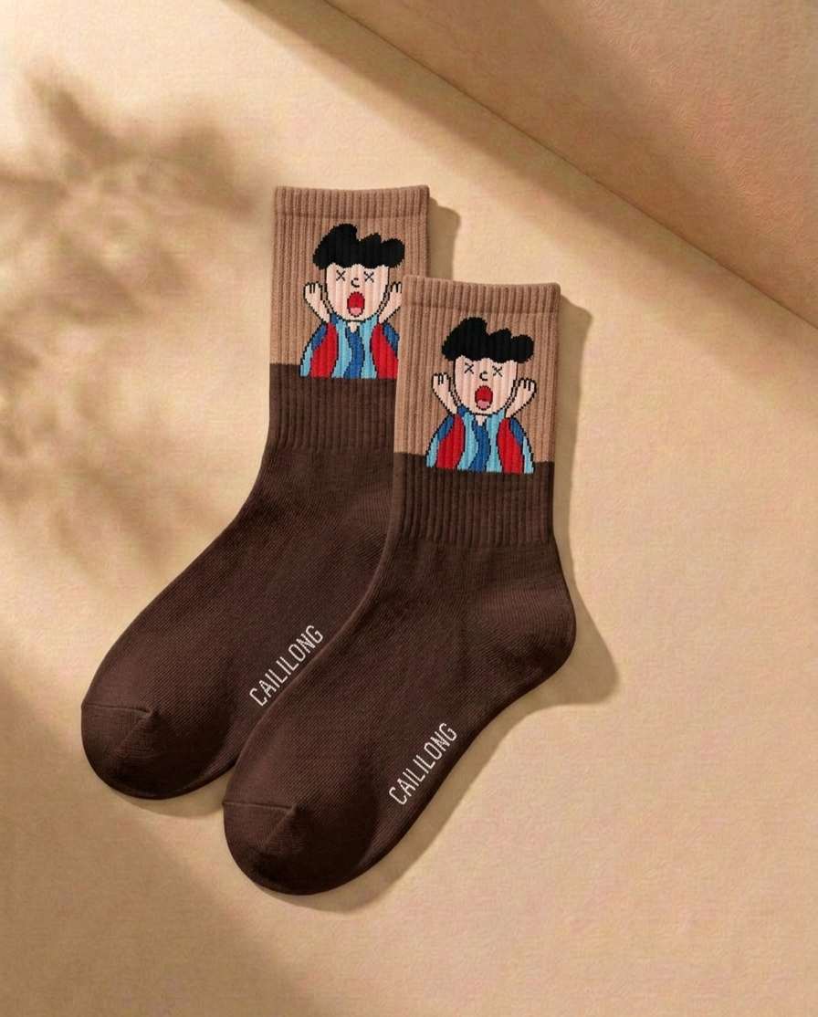 Streetwear Cartoon Character Crew Socks Combo (3 Pairs) – Artistic Graphic Cotton Socks