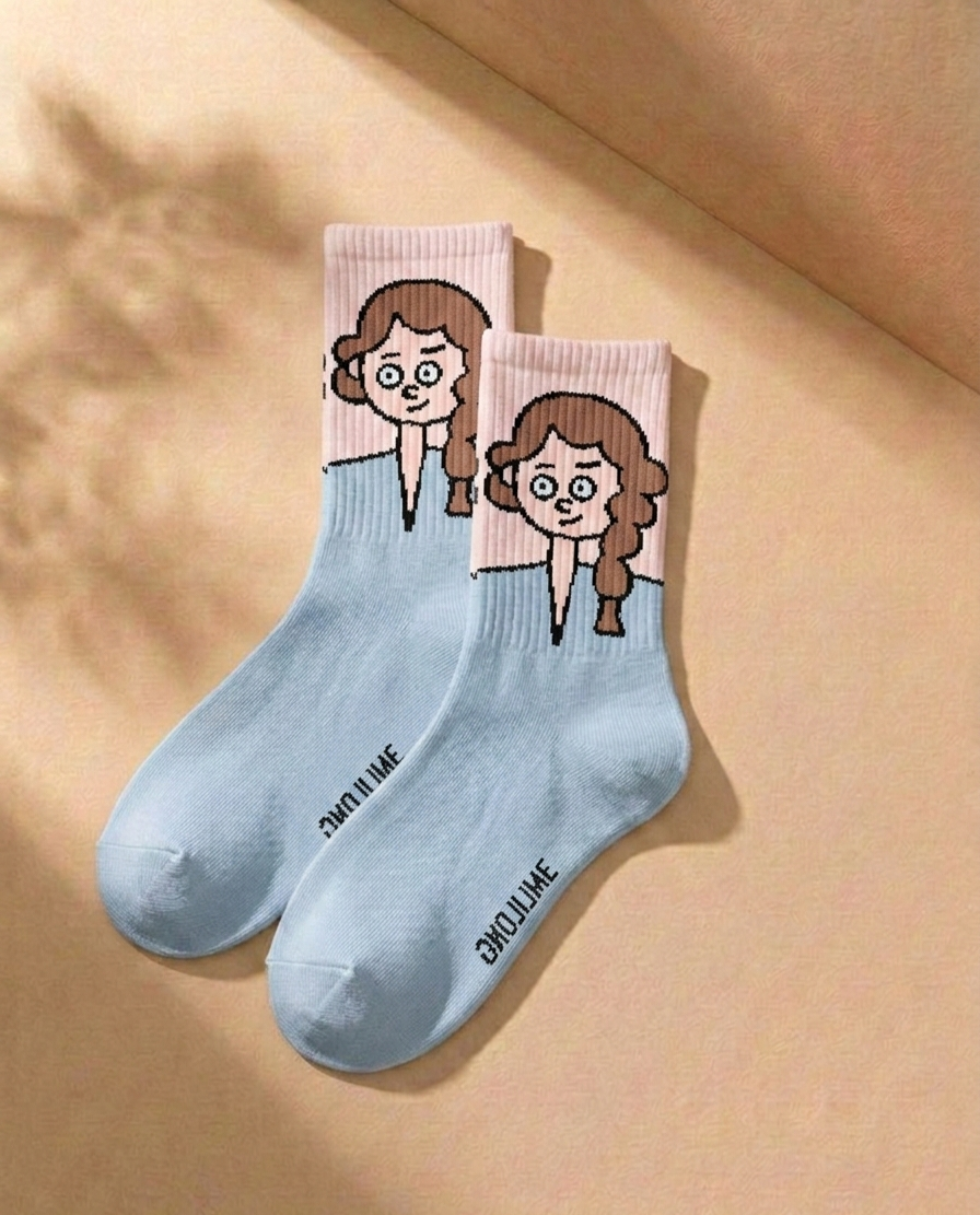 Streetwear Cartoon Character Crew Socks Combo (3 Pairs) – Artistic Graphic Cotton Socks