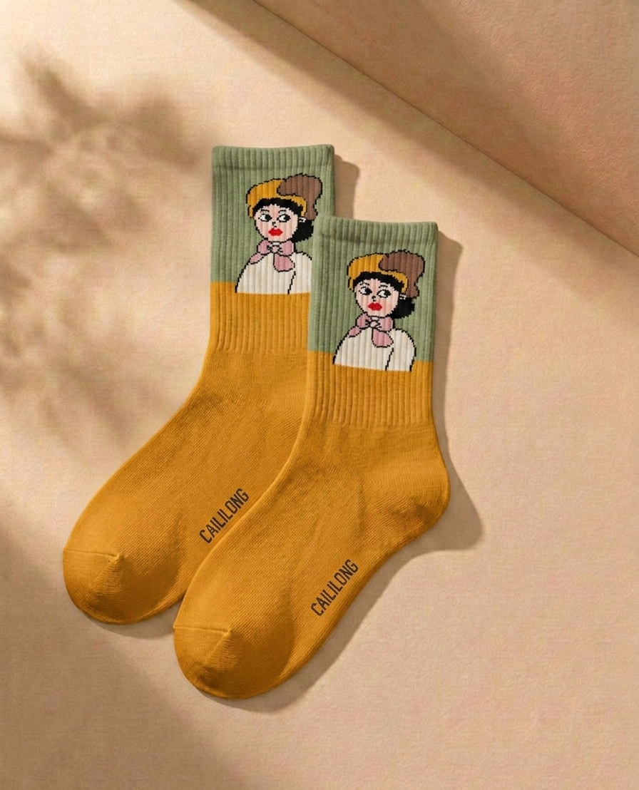 Streetwear Cartoon Character Crew Socks Combo (3 Pairs) – Artistic Graphic Cotton Socks