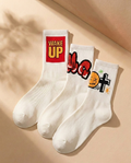 Streetwear Statement Graphic Crew Socks Combo (3 Pairs) – Minimal White Cotton Socks