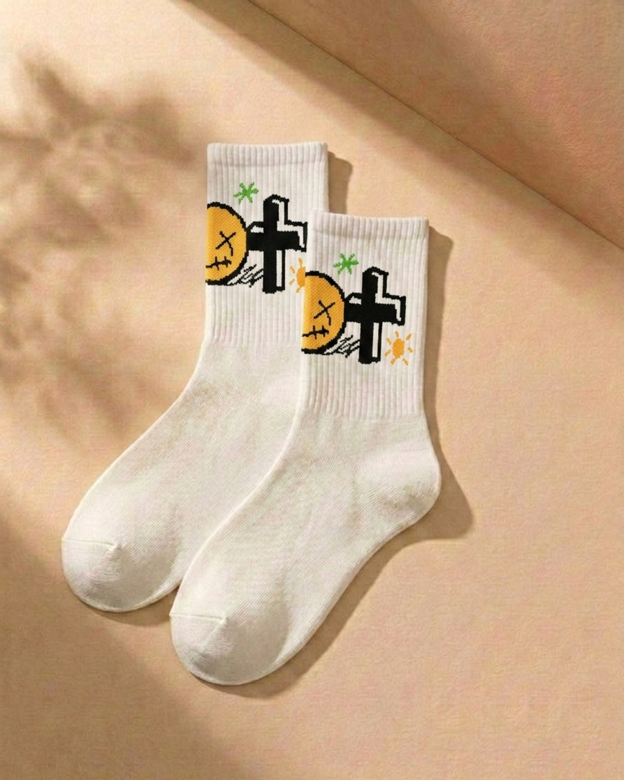 Streetwear Statement Graphic Crew Socks Combo (3 Pairs) – Minimal White Cotton Socks