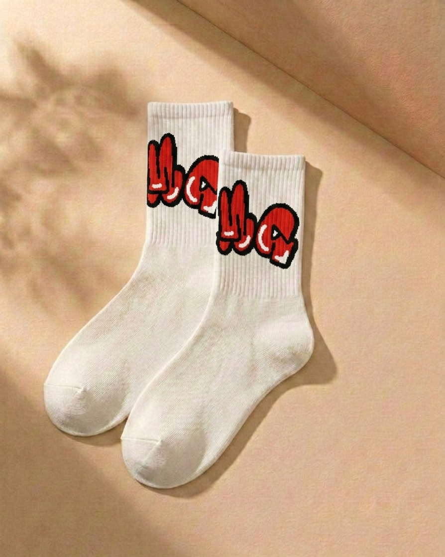 Streetwear Statement Graphic Crew Socks Combo (3 Pairs) – Minimal White Cotton Socks