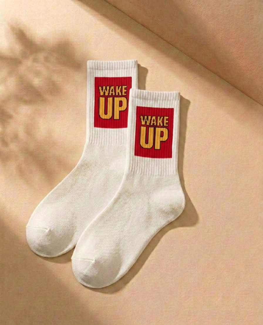 Streetwear Statement Graphic Crew Socks Combo (3 Pairs) – Minimal White Cotton Socks