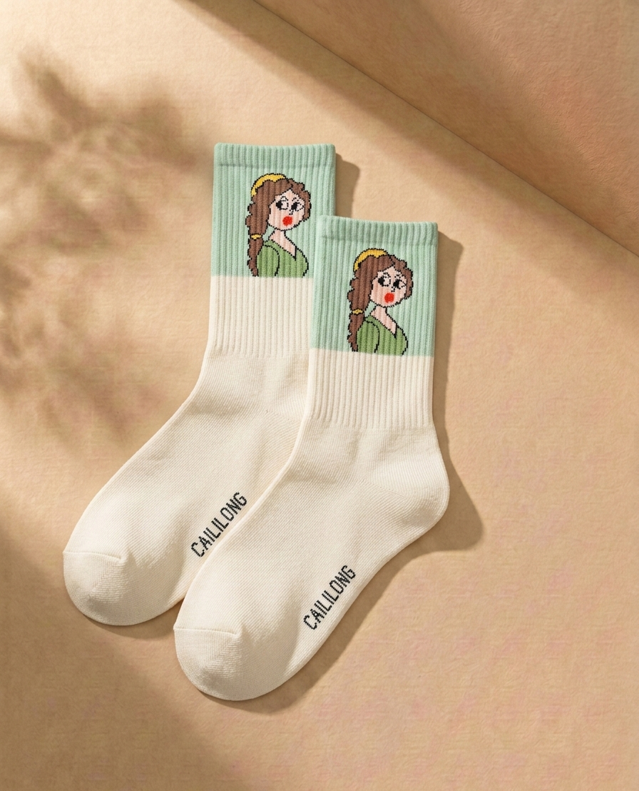 Illustrated Girl Crew Socks — 3-Pack | Retro Art Streetwear Socks