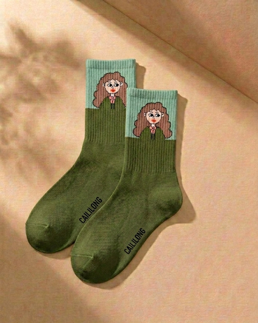 Illustrated Girl Crew Socks — 3-Pack | Retro Art Streetwear Socks