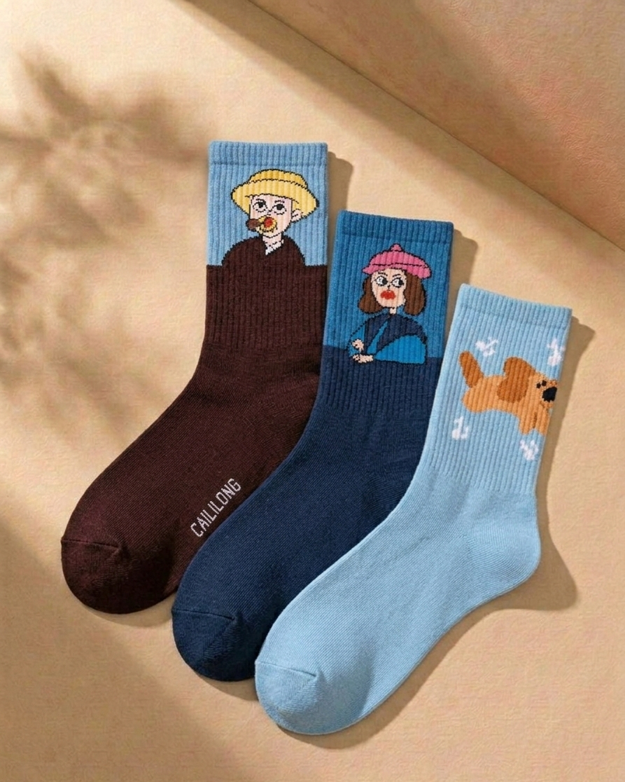 Retro Character Crew Socks — 3-Pack | Art Meets Street