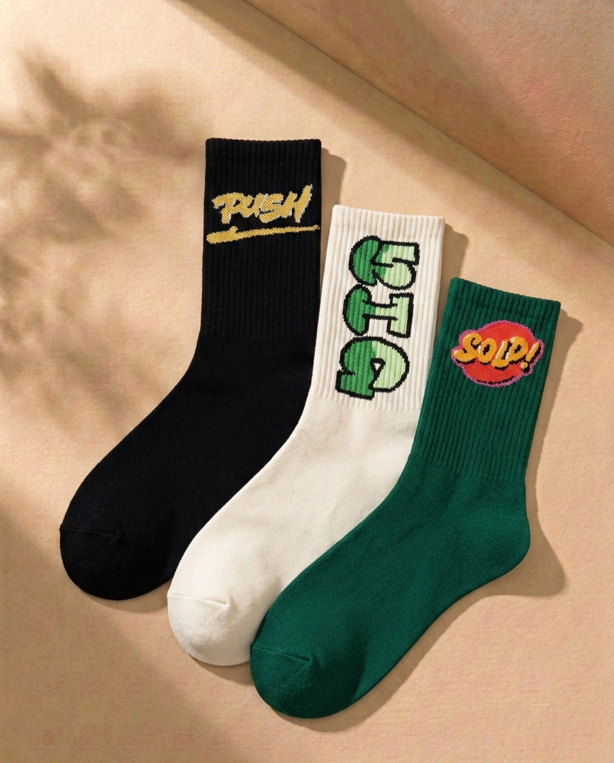 Hustle Slogan Crew Socks — 3-Pack | Street Hype Edition