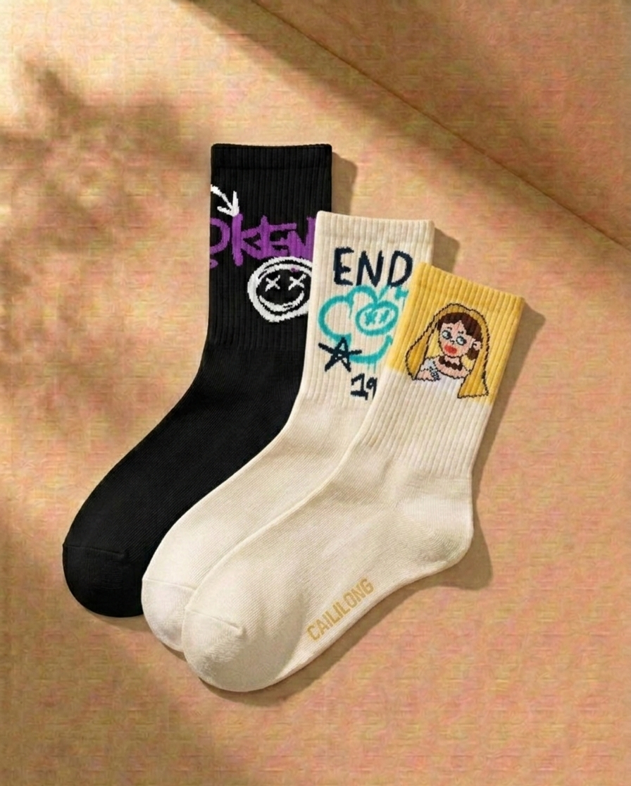 Urban Graphic Crew Socks – Unisex Cotton Streetwear Socks
