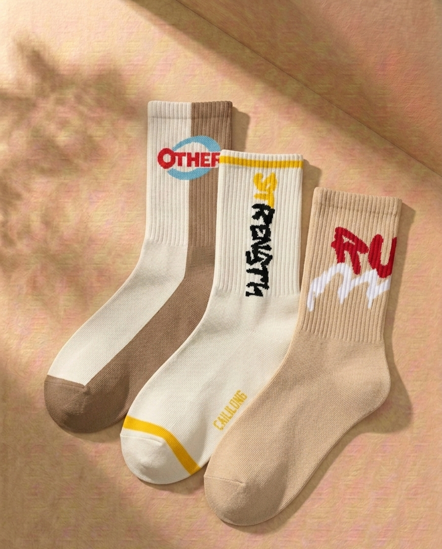 Minimal Graphic Crew Socks – Unisex Cotton Casual Streetwear Socks