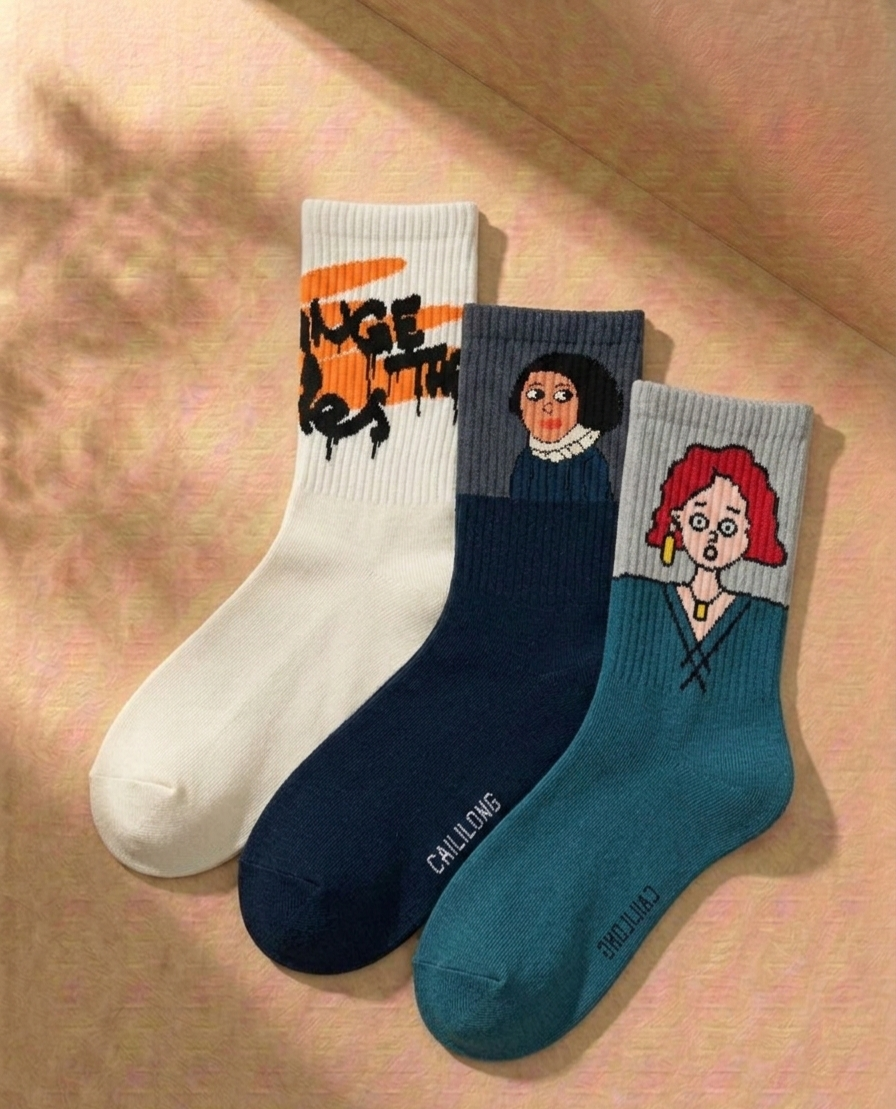 Art Character Crew Socks – Unisex Cotton Graphic Socks