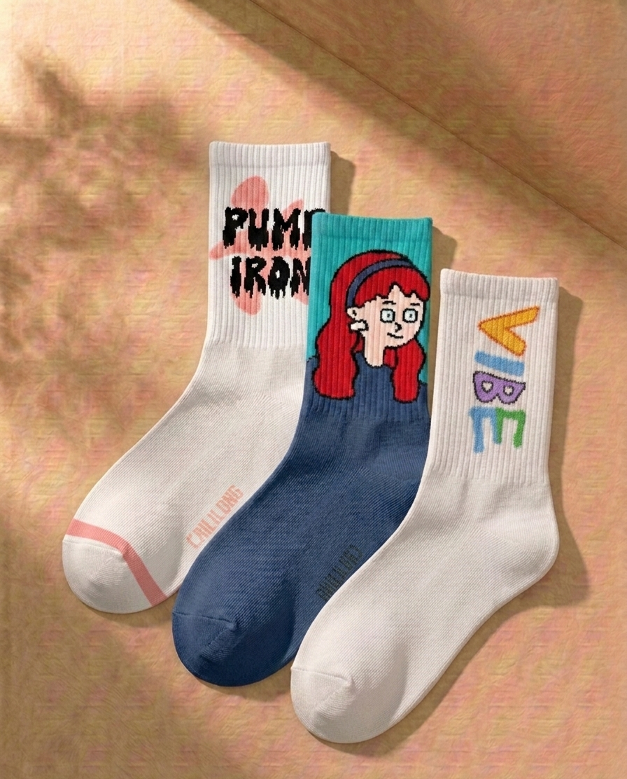 Pump Iron & Vibe Crew Socks —  Slogan Street Drop 3-Pack Socks