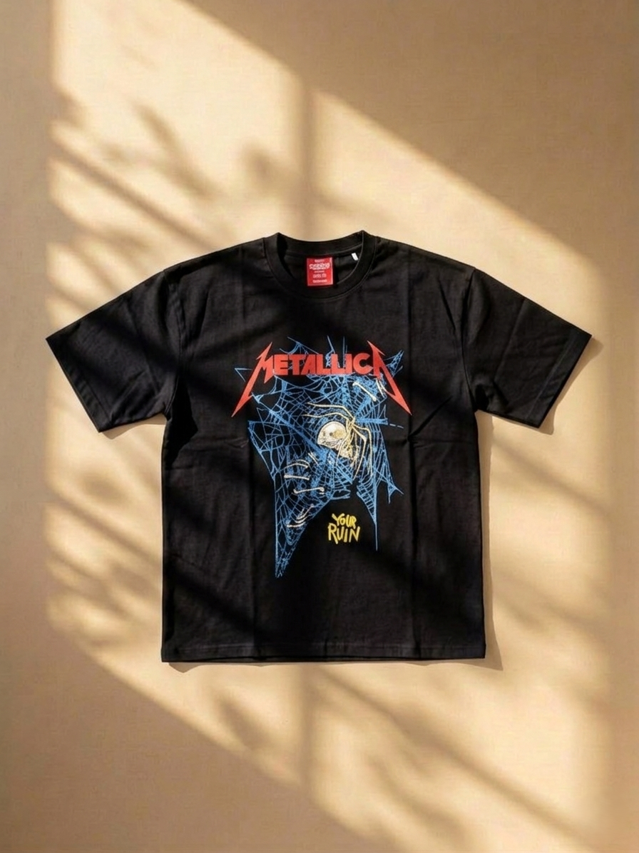 Metalica Graphic Streetwear Tee – Black Oversized Rock-Inspired T-Shirt