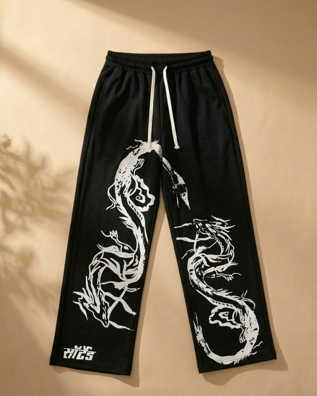 Dragon Graphic Streetwear pants – Black baggy Lowers