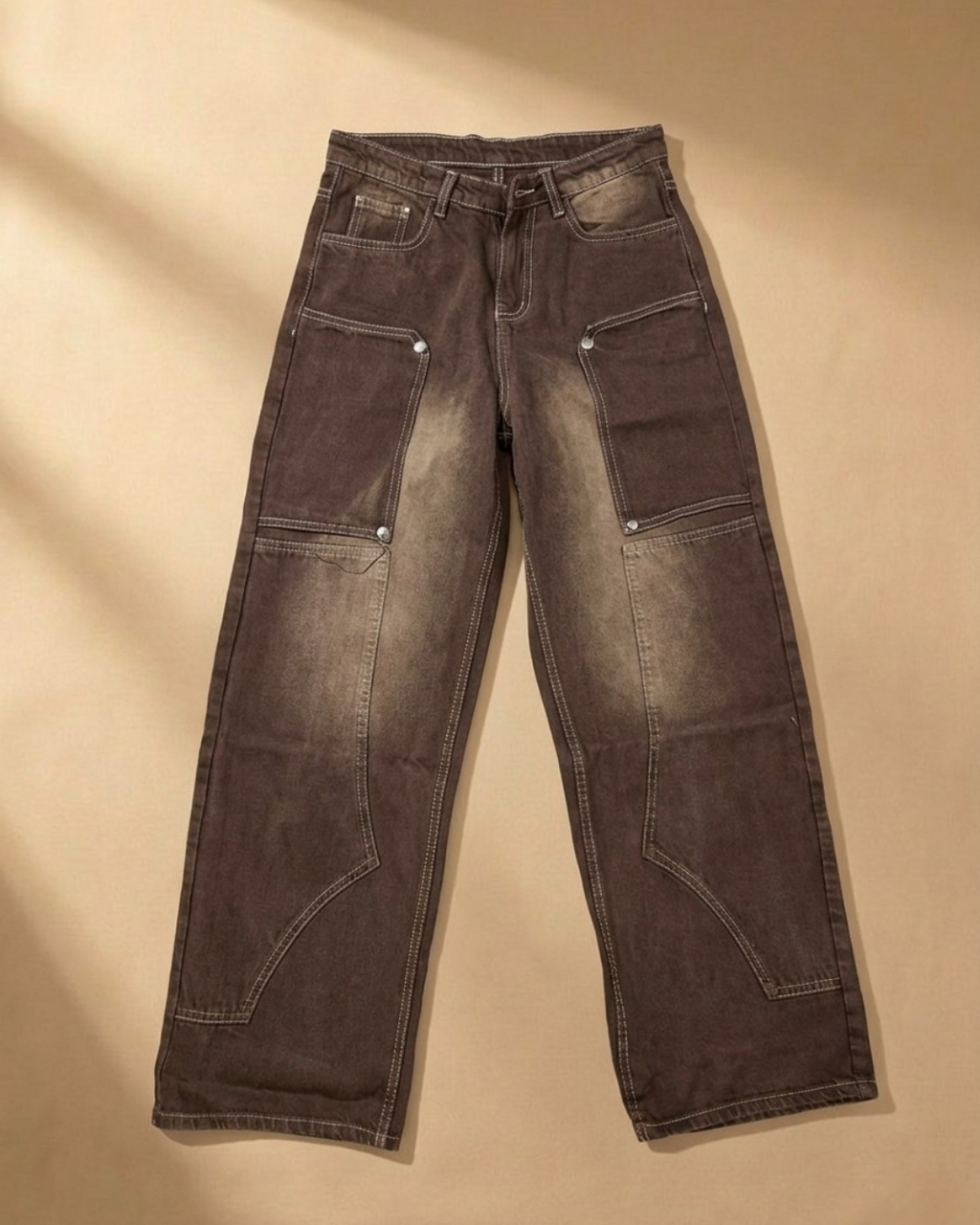 Vintage Washed Utility Panel Jeans – Brown Baggy Carpenter Pants