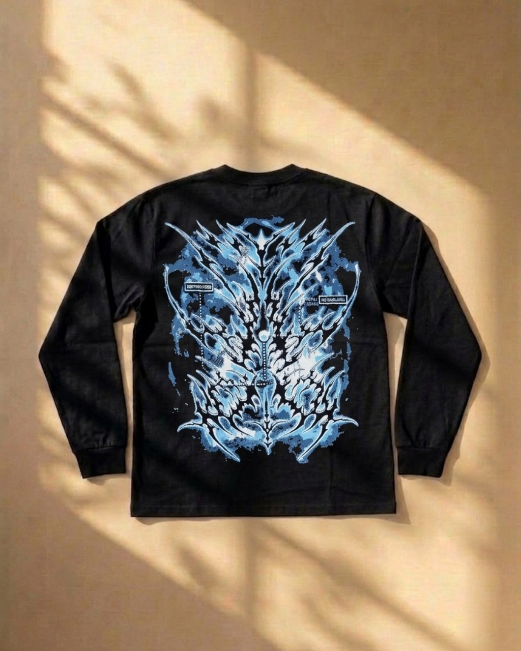 Streetwear Ice Flame Graphic Full Sleeve T-Shirt – Oversized Black Long Sleeve Tee