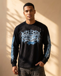 Streetwear Ice Flame Graphic Full Sleeve T-Shirt – Oversized Black Long Sleeve Tee