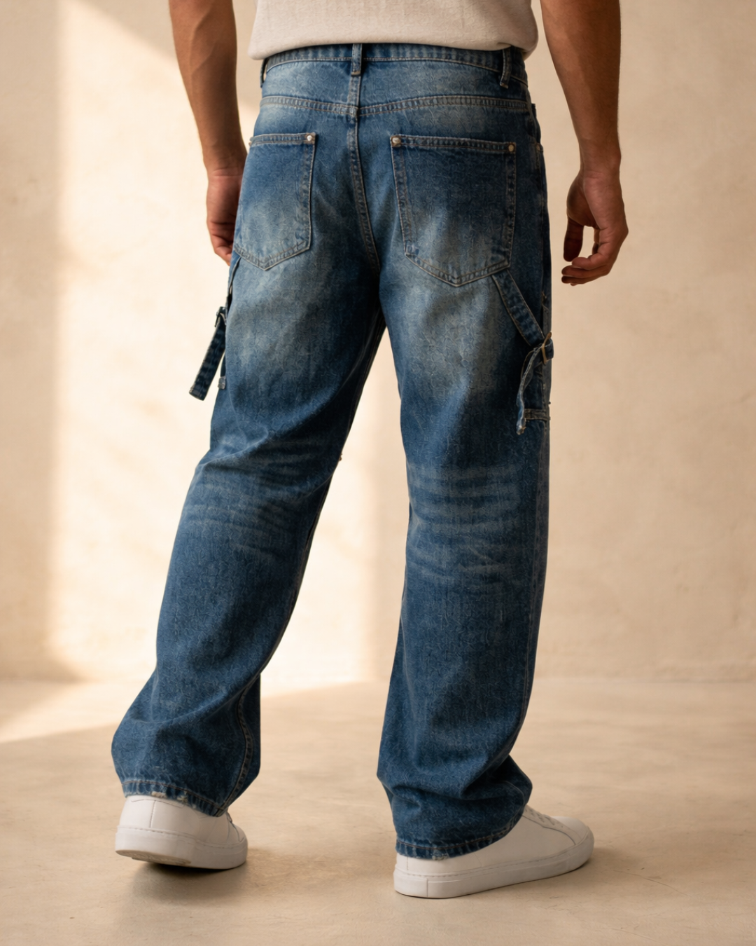 Vintage Blue Rivet Cargo Jeans – Heavy Street Edition