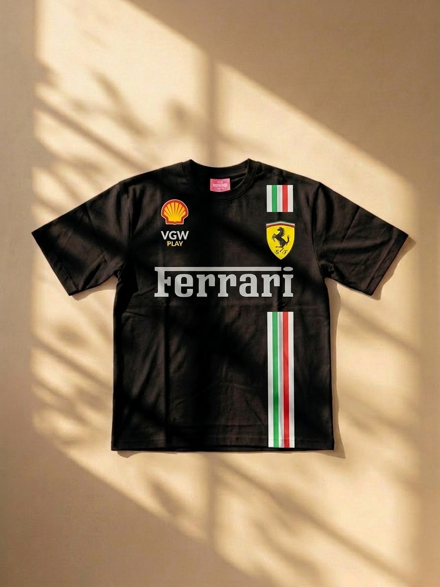 Italian Racing Streetwear Tee – Black Motorsport Graphic Oversized T-Shirt