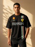 Italian Racing Streetwear Tee – Black Motorsport Graphic Oversized T-Shirt