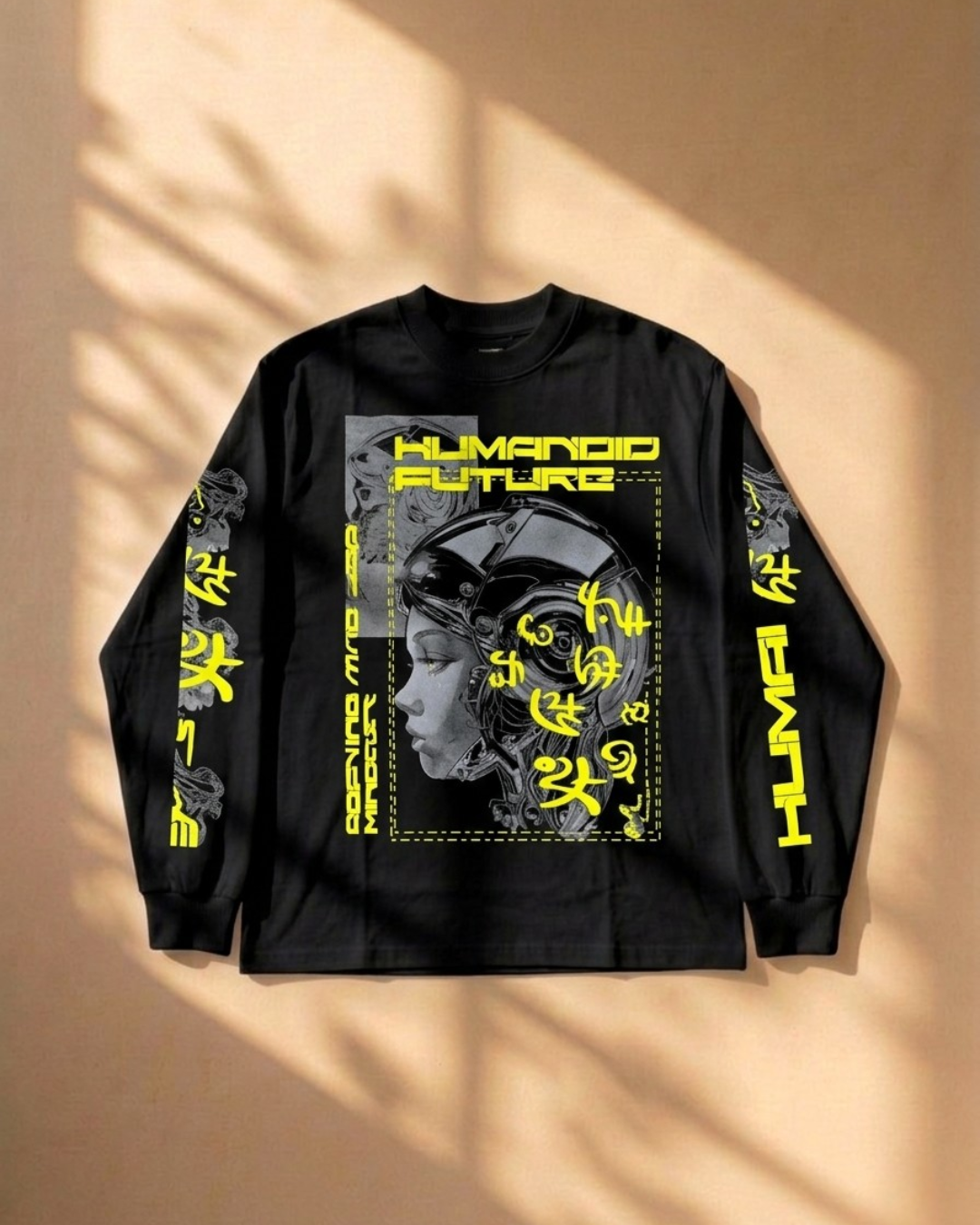 Humanoid Future Graphic Long Sleeve T-Shirt–  Futuristic Streetwear Oversized Tee