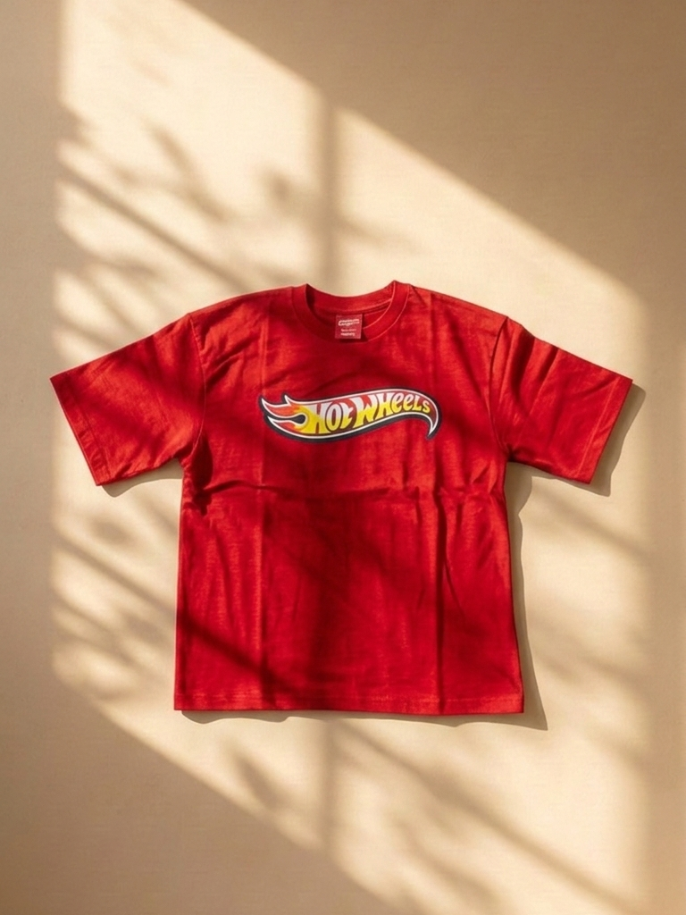 Flame Hot Wheels Logo Streetwear Tee – Red Graphic Oversized T-Shirt