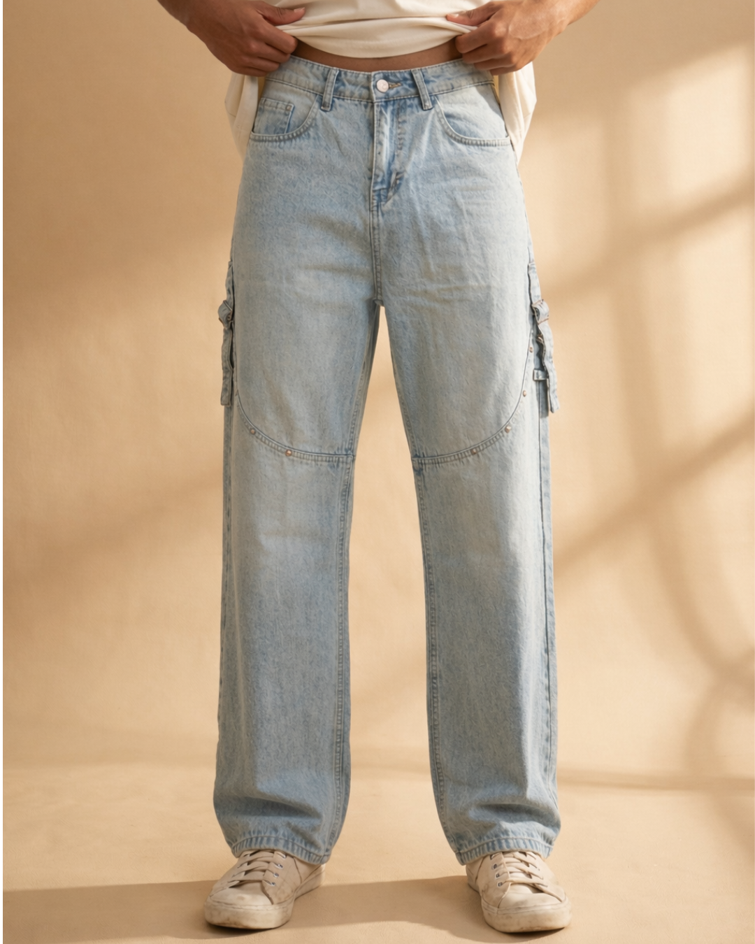 Ice Blue Rivet Cargo Jeans – Heavy Street Edition