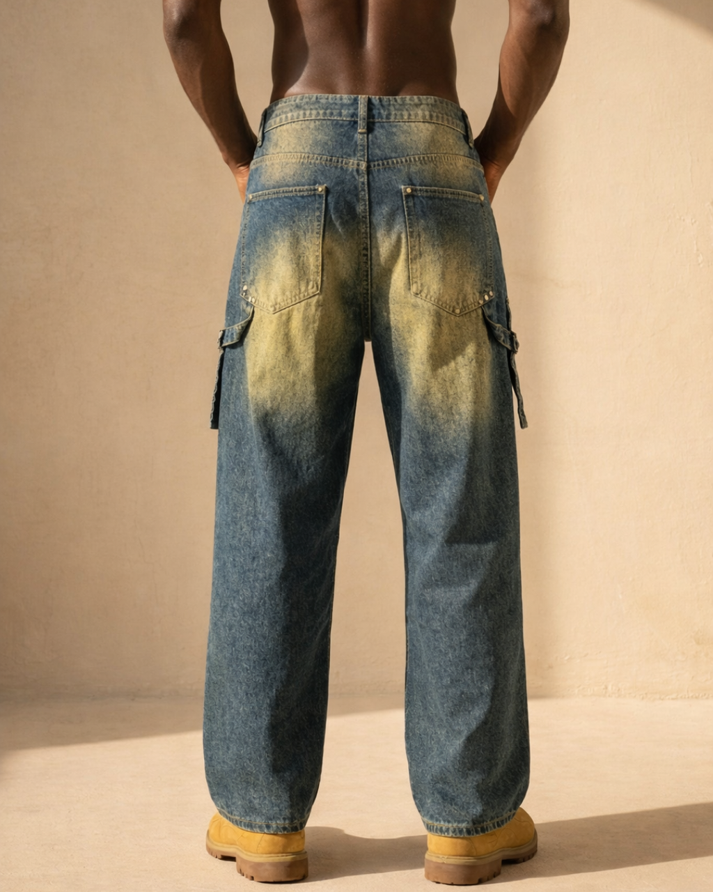 Dirty Wash Tinted Rivet Cargo Jeans – Heavy Street Edition
