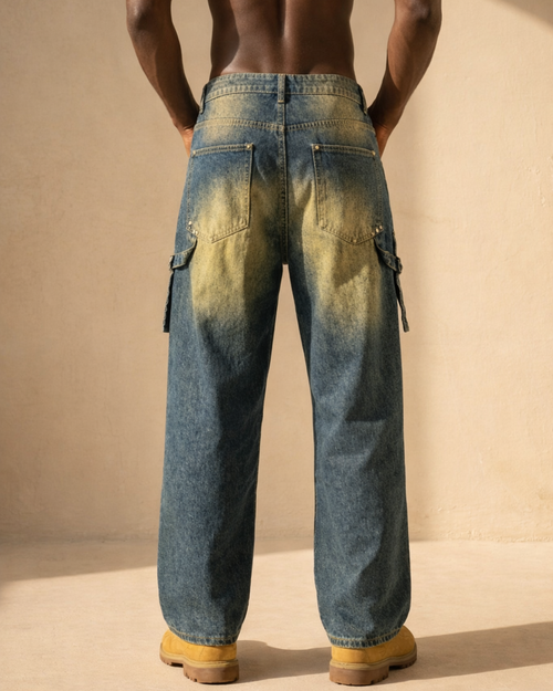 Dirty Wash Tinted Rivet Cargo Jeans – Heavy Street Edition