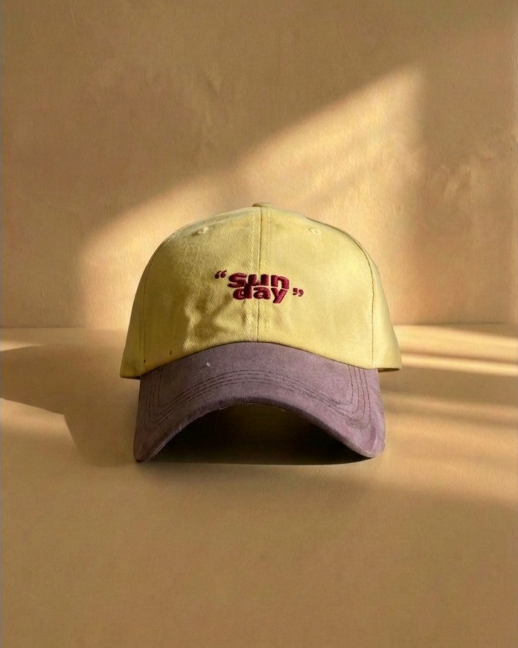 Two-Tone Streetwear Dad Cap – “Sun Day” Embroidered Yellow & Brown Hat