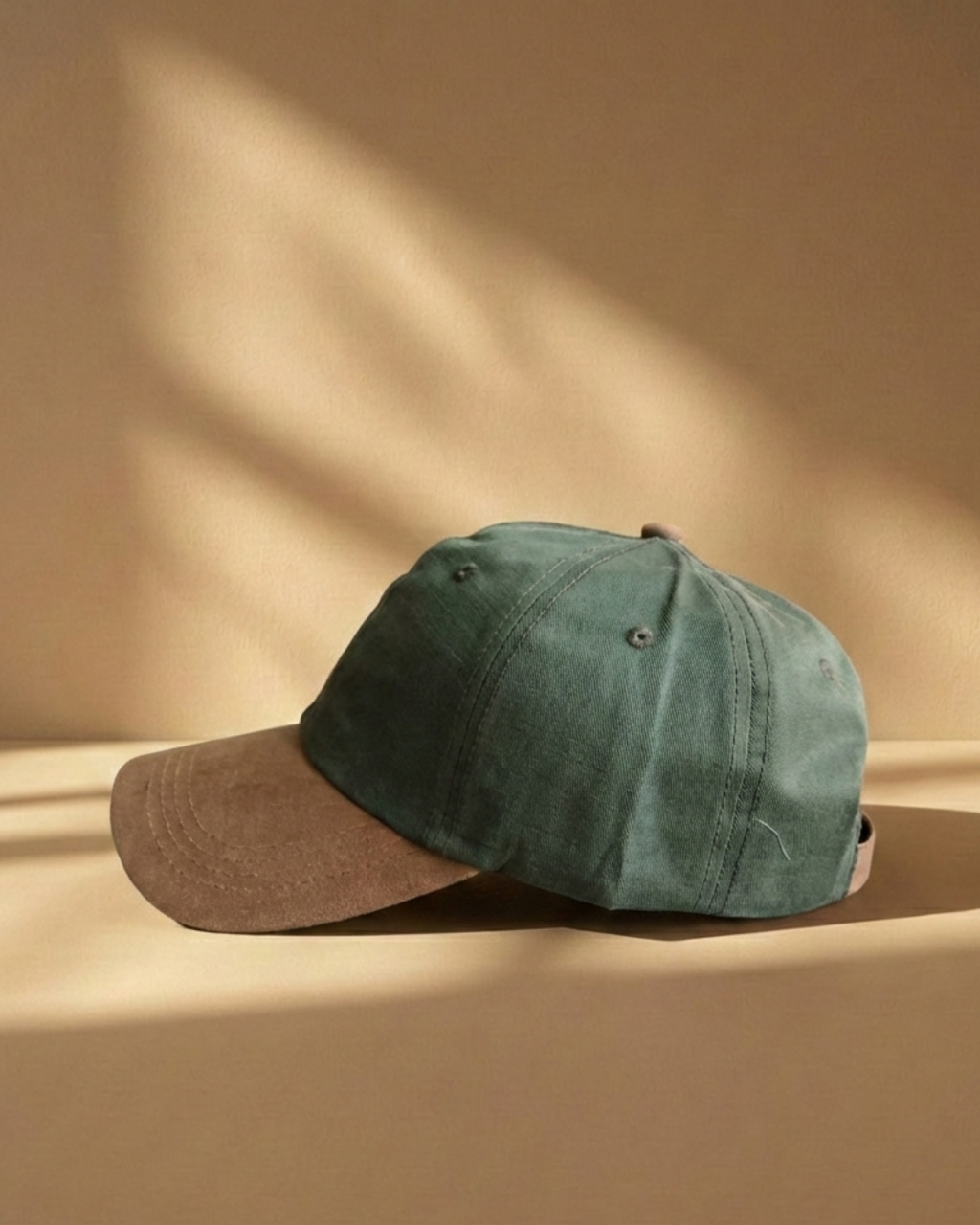 Two-Tone Streetwear Dad Cap –   Green & Brown Distressed “Sun Day” Embroidered Hat