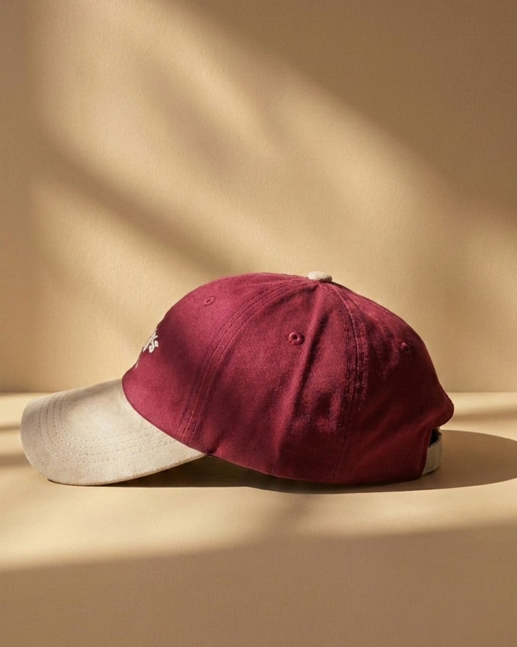Two-Tone Streetwear Dad Cap – Burgundy & Cream Vintage Dad Hat