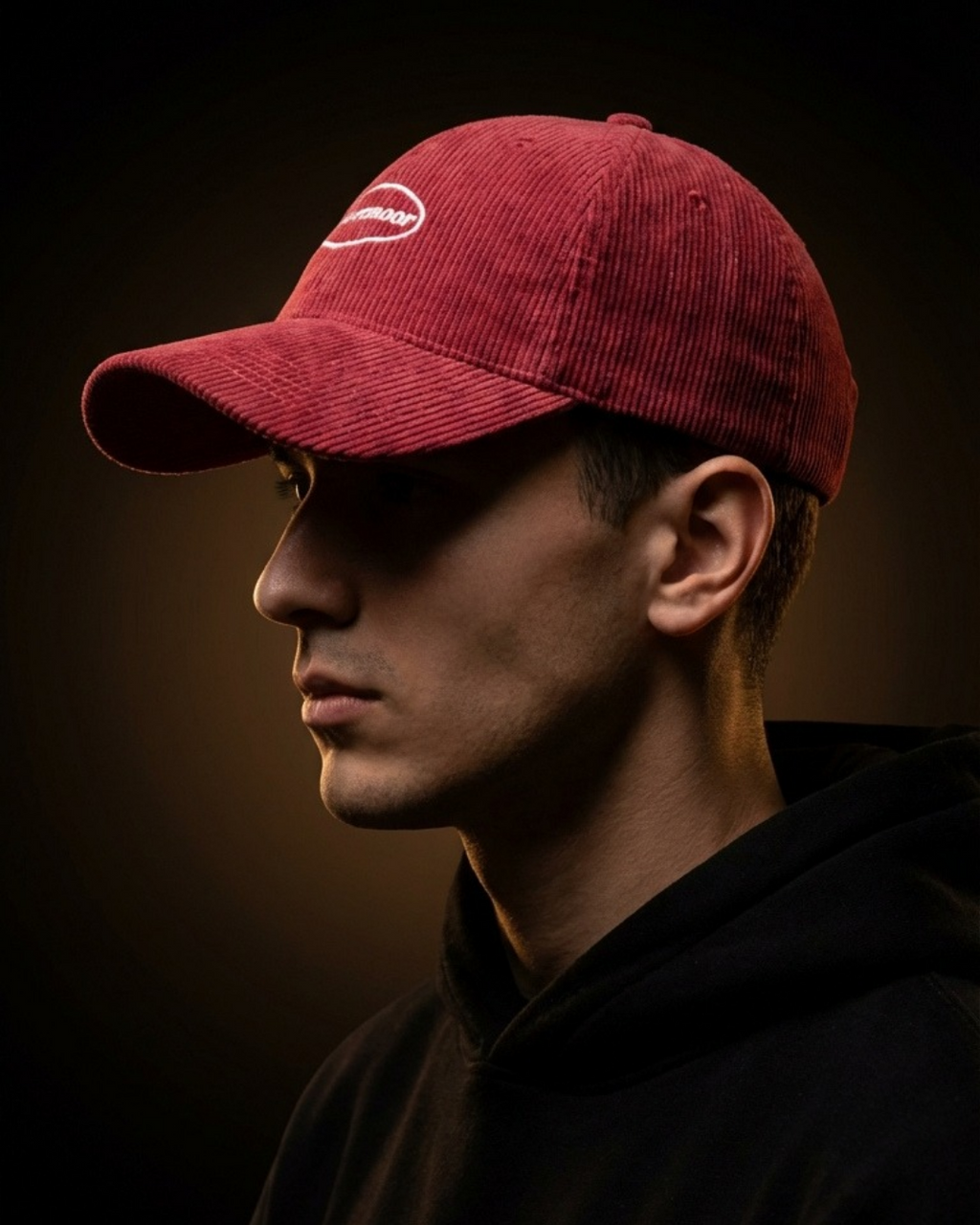MoorMoor Corduroy Red Streetwear Cap – Embroidered Urban Brown Baseball Hat