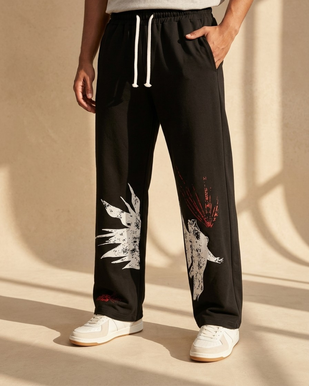 Abstract Splatter Graphic Streetwear Sweatpants – Black baggy Lowers