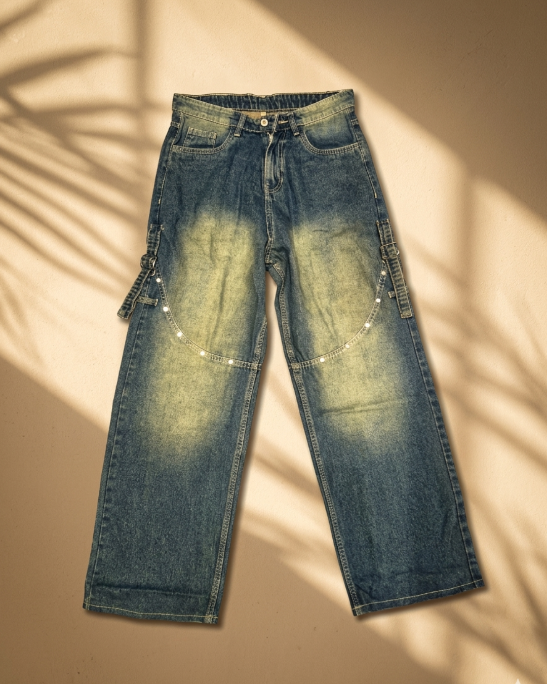 Dirty Wash Tinted Rivet Cargo Jeans – Heavy Street Edition